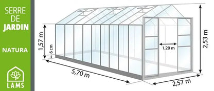 Serre fixe en verre trempé Laurus uranus, 14.5 m² LAMS JARDINS LOISIRS