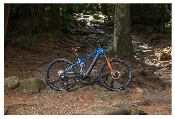 VTT Électrique Tout-Suspendu Cube Stereo Hybrid 140 HPC Actionteam 750 Shimano XT 12V 750 Wh 27.5'' Bleu Gris Actionteam JARDINS LOISIRS