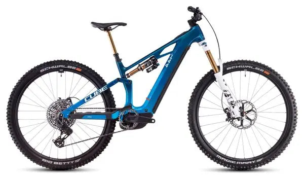 VTT Électrique Tout-Suspendu Cube Stereo Hybrid One44 HPC AT 800 Sram X0 Eagle AXS 12V 800 Wh 27.5'' Bleu Actionteam 2025 JARDINS LOISIRS