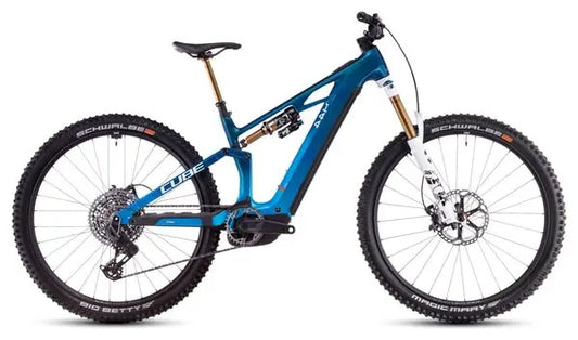 VTT Électrique Tout-Suspendu Cube Stereo Hybrid One44 HPC AT 800 Sram X0 Eagle AXS 12V 800 Wh 27.5'' Bleu Actionteam 2025 JARDINS LOISIRS