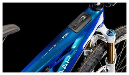 VTT Électrique Tout-Suspendu Cube Stereo Hybrid One44 HPC AT 800 Sram X0 Eagle AXS 12V 800 Wh 27.5'' Bleu Actionteam 2025 JARDINS LOISIRS