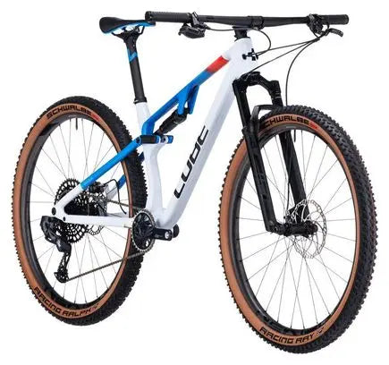 VTT Tout-Suspendu Cube AMS Zero99 C:68X SLX 29 Sram GX Eagle AXS 12V 29'' Blanc Bleu Teamline JARDINS LOISIRS