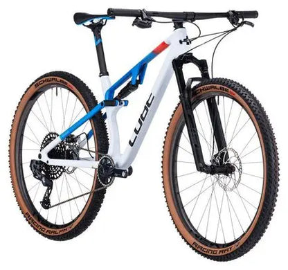 VTT Tout-Suspendu Cube AMS Zero99 C:68X SLX 29 Sram GX Eagle AXS 12V 29'' Blanc Bleu Teamline JARDINS LOISIRS