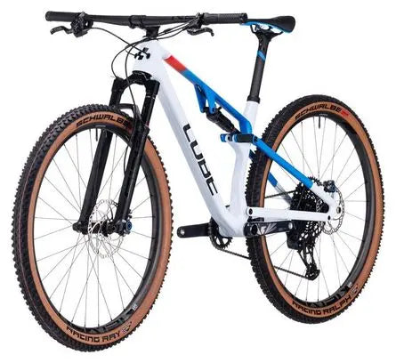 VTT Tout-Suspendu Cube AMS Zero99 C:68X SLX 29 Sram GX Eagle AXS 12V 29'' Blanc Bleu Teamline JARDINS LOISIRS