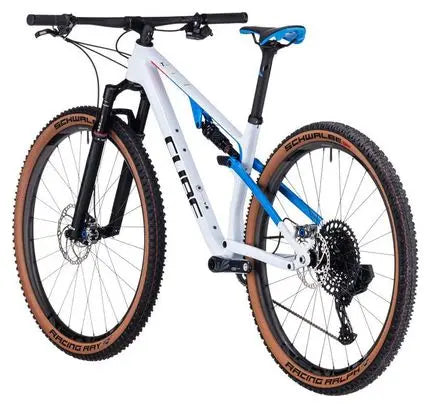 VTT Tout-Suspendu Cube AMS Zero99 C:68X SLX 29 Sram GX Eagle AXS 12V 29'' Blanc Bleu Teamline JARDINS LOISIRS