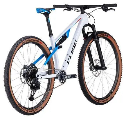 VTT Tout-Suspendu Cube AMS Zero99 C:68X SLX 29 Sram GX Eagle AXS 12V 29'' Blanc Bleu Teamline JARDINS LOISIRS