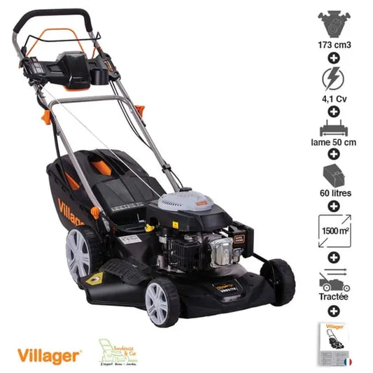Tondeuse tractée mulching démarrage électrique 173cc 4 en 1 lame 50cm Villager Falcon 5111T-ES JARDINS LOISIRS