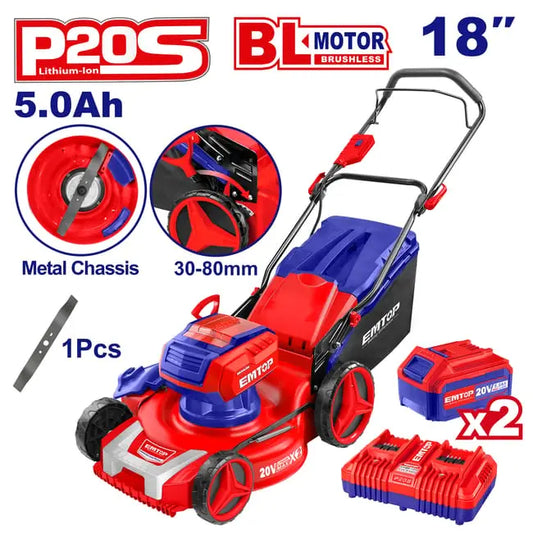 Tondeuse sur batterie EMTOP 40V brushless avec 1 chargeur double port JARDINS LOISIRS